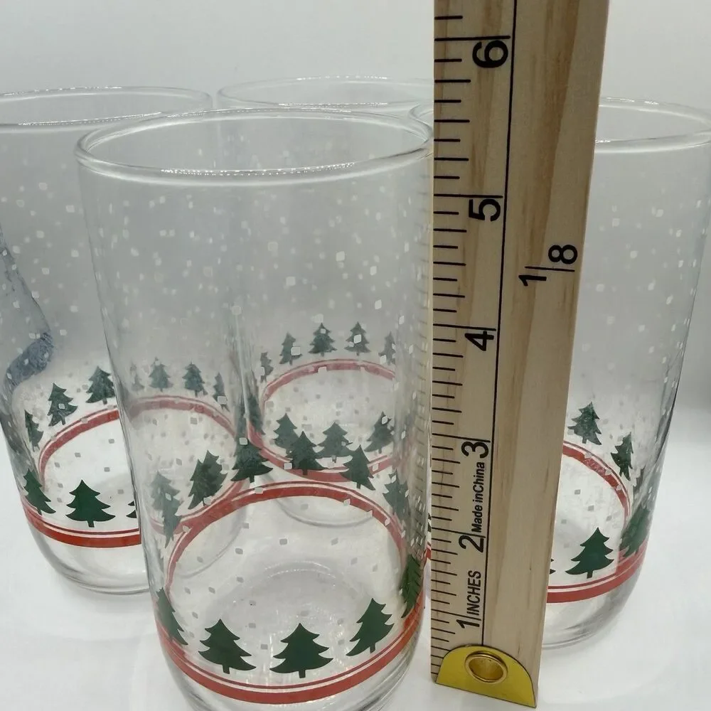 Vintage Libbey Christmas Tree Drinking Glasses Set of 4 Tumblers Hazy 5.25”